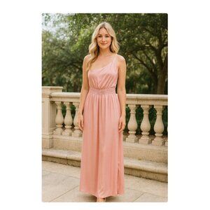 Ramy Brook Jumpsuit Womens Small Pink One Shoulder Satin Smocked Waist Evening